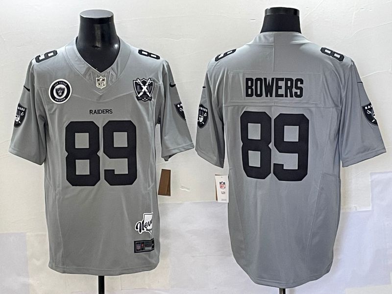 Men 2025 Oakland Raiders #89 Bowers Grey Throwback Three generations Nike Limited NFL Jersey style 2